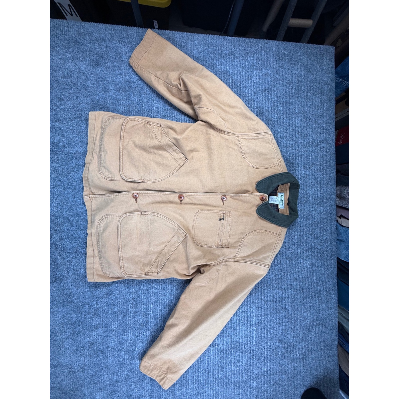 Ll Bean Original Field Coat Mens Lrg Tan Excellent Primaloft Flannel Lined H147.